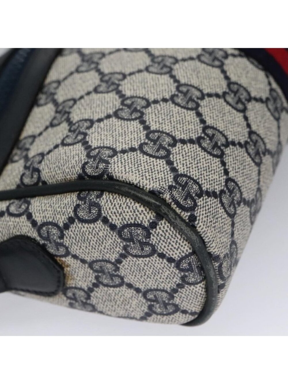 Authentic GUCCI GG Supreme Sherry Line Shoulder Bag PVC Leather Navy Red - Picture 7 of 16